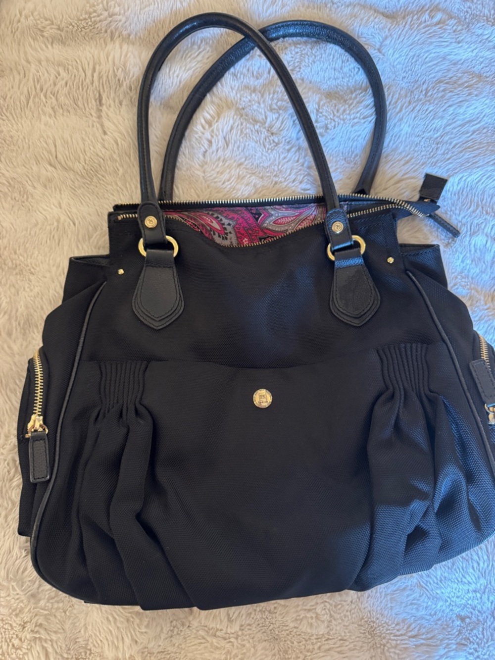 Everyday Black Tote with Pink Paisley Interior Accent